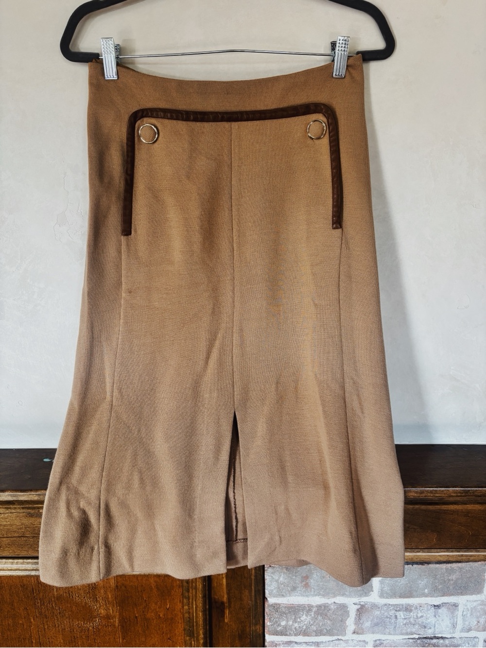 Tory Burch Camel Brown Midi Skirt with Ring Detail